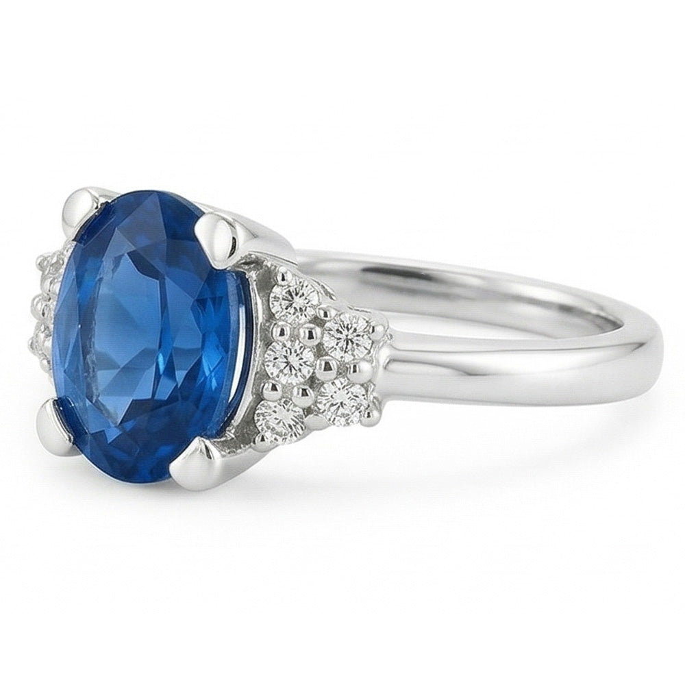 4 Kt. Sri Lanka Blauer Saphir-Diamant-Ring Weißgold 14K