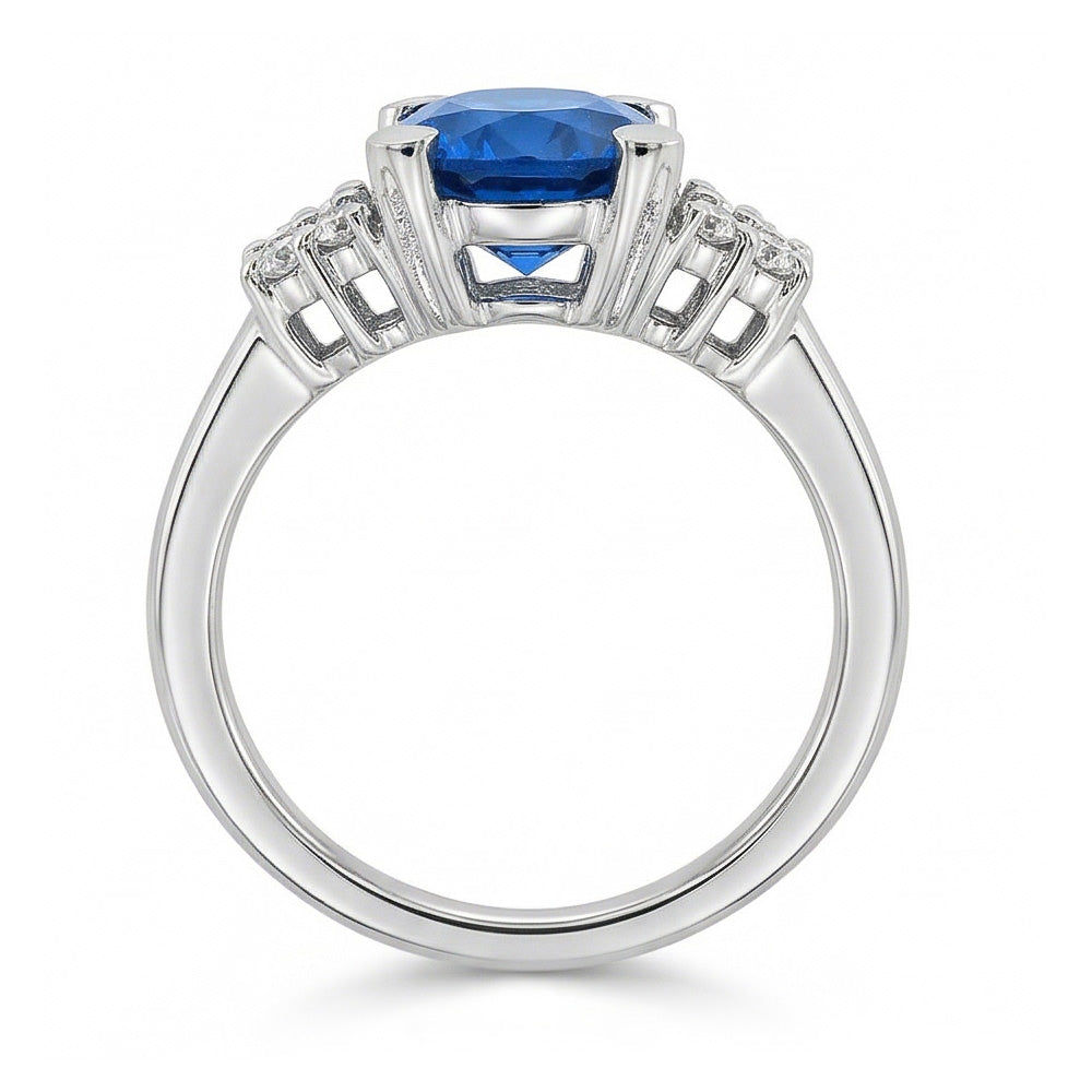 4 Kt. Sri Lanka Blauer Saphir-Diamant-Ring Weißgold 14K