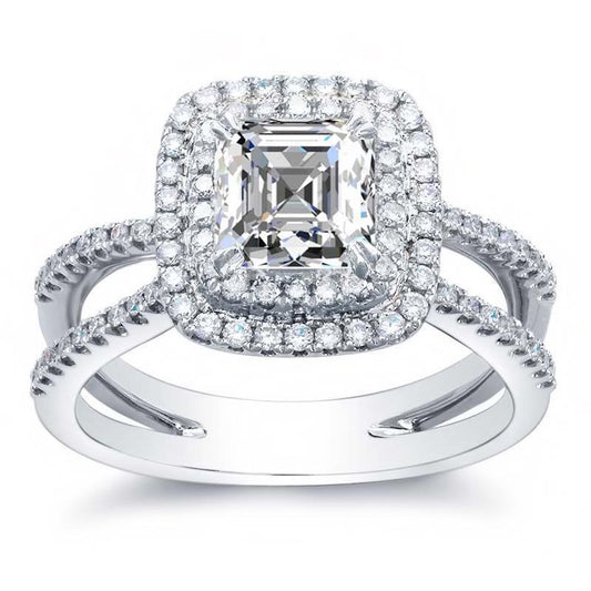 4.20 Karat Asscher Und Runder Natürliche Diamantring Halo