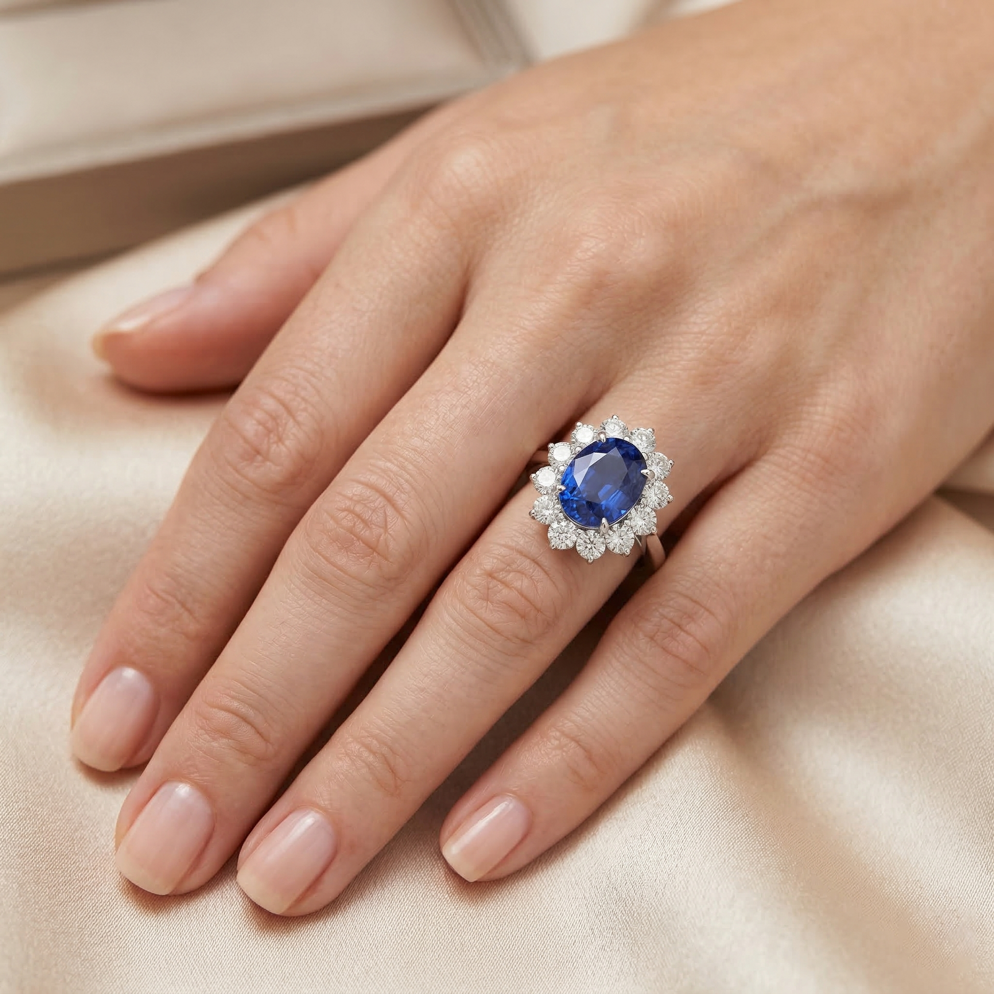 echter oval diamant 4.60Karat ring Profilansicht