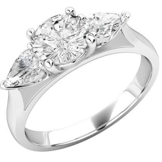 4 Kt. Runder Und Birnenschliff Natürliche Diamant 3 Steine Ehering Neu