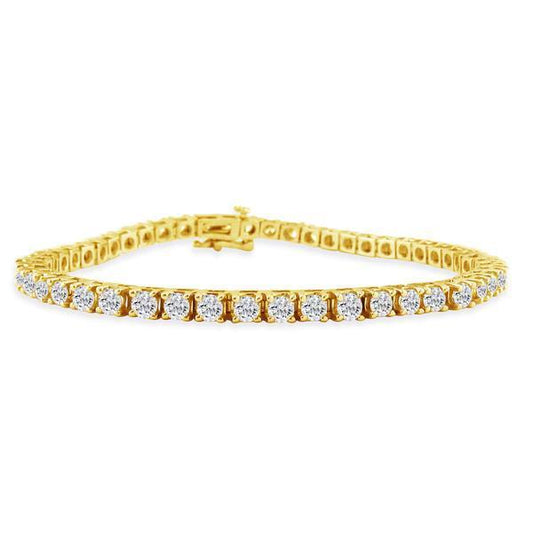 4 Kt. Rundschliff Diamant Tennis Natürliche Damenarmband Massiv Gelbgold