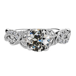 14K Weißgold Perlrand Edler Diamant Akzent-Solitär-Ring 2 Karat