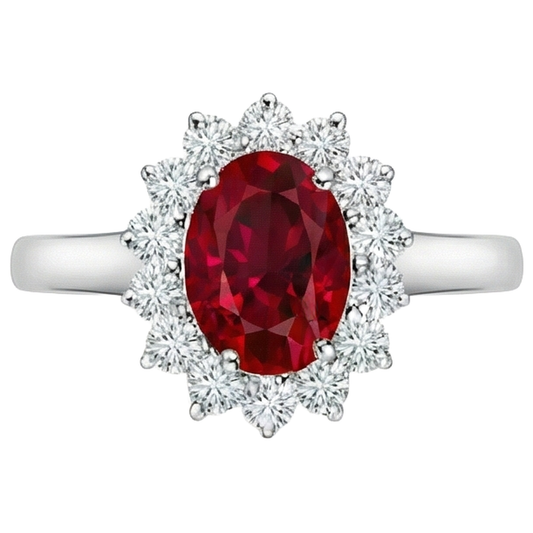 4,25 Karat Rubin und Diamanten Halo Ring Neu Weißgold 14K