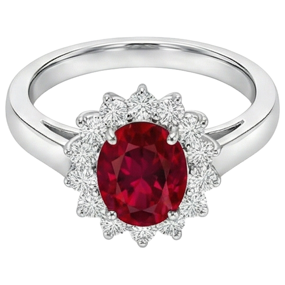 4,25 Karat Rubin und Diamanten Halo Ring Neu Weißgold 14K