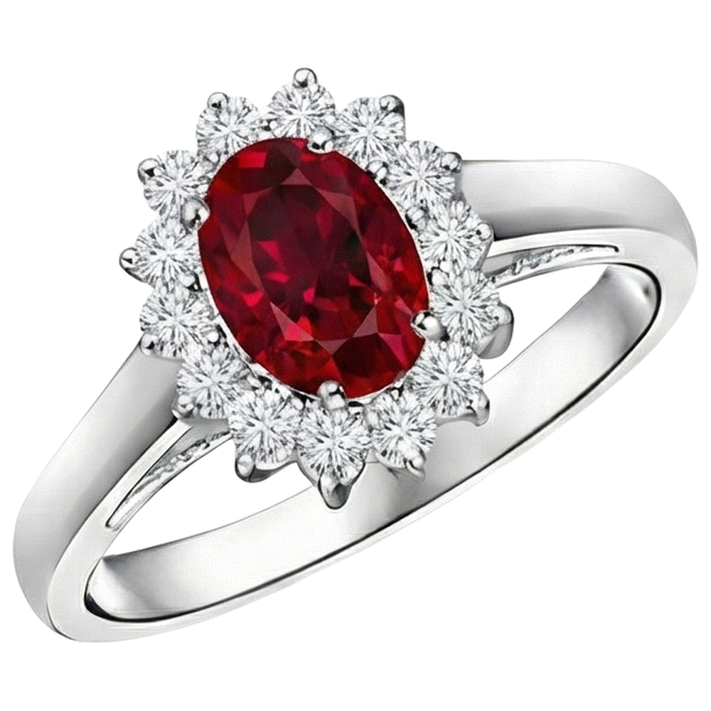 4,25 Karat Rubin und Diamanten Halo Ring Neu Weißgold 14K