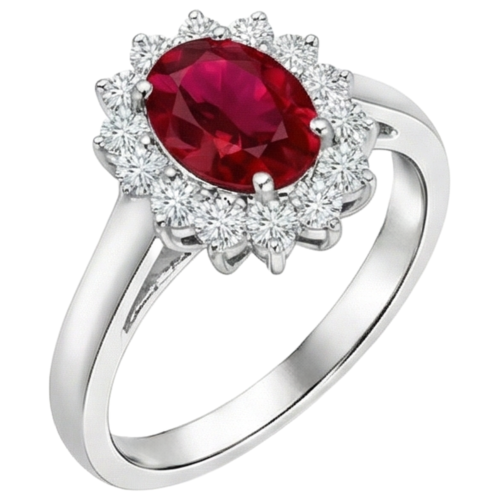 4,25 Karat Rubin und Diamanten Halo Ring Neu Weißgold 14K