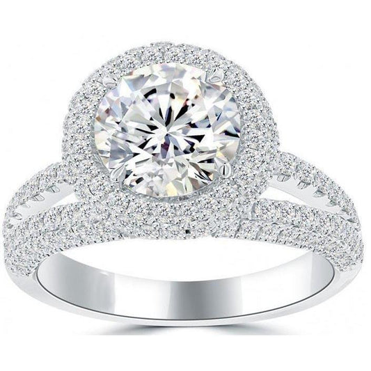 4,35 Karat Echt Diamant Halo Ring 14K Weißgold