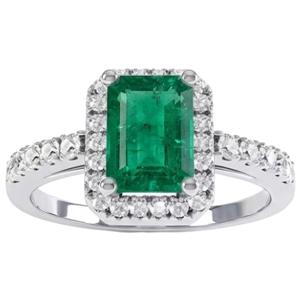 4,40 Karat Grüner Smaragd und Diamanten Ehering Weißgold