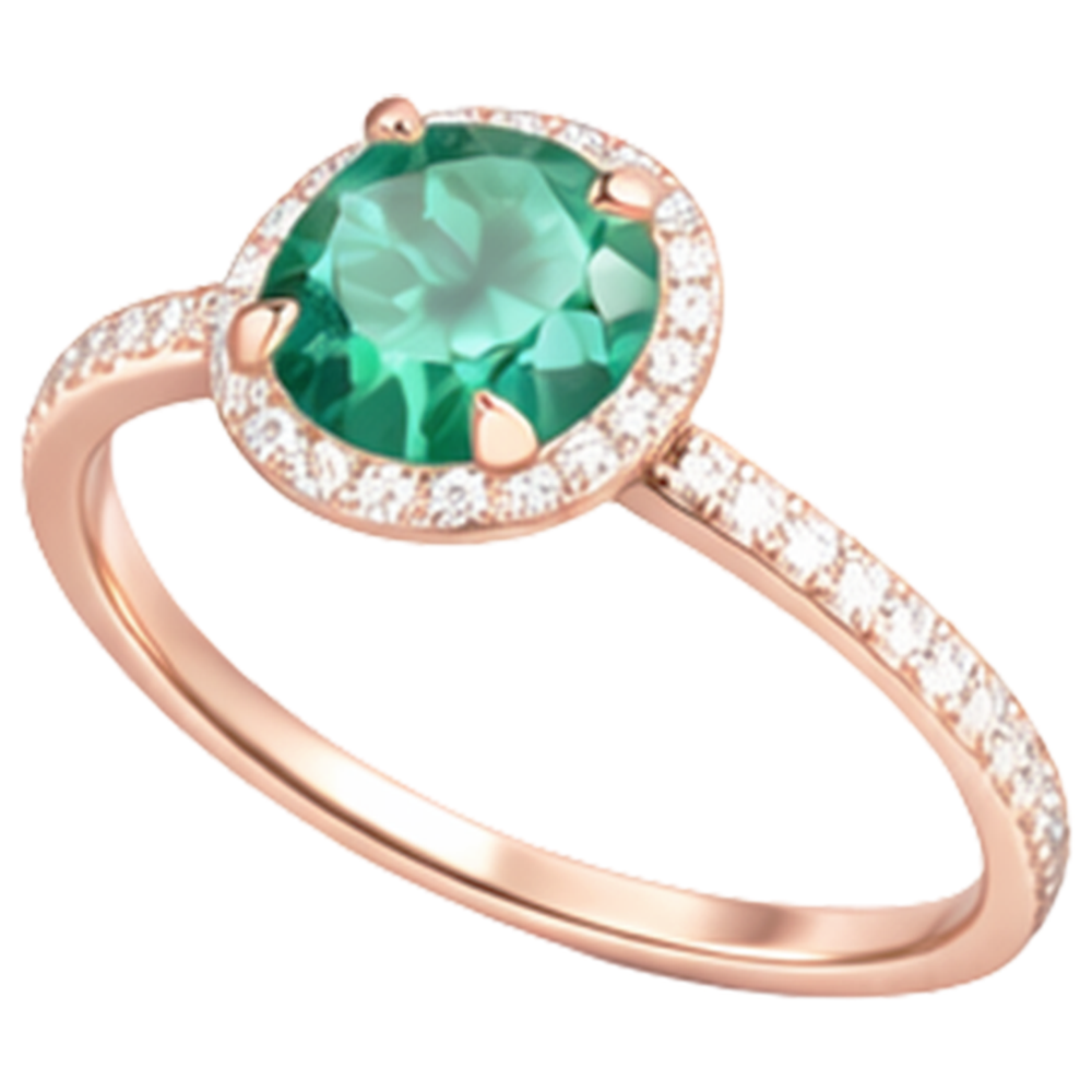 4,40 Karat runder Grön Smaragd mit Diamantring Roségold 14K