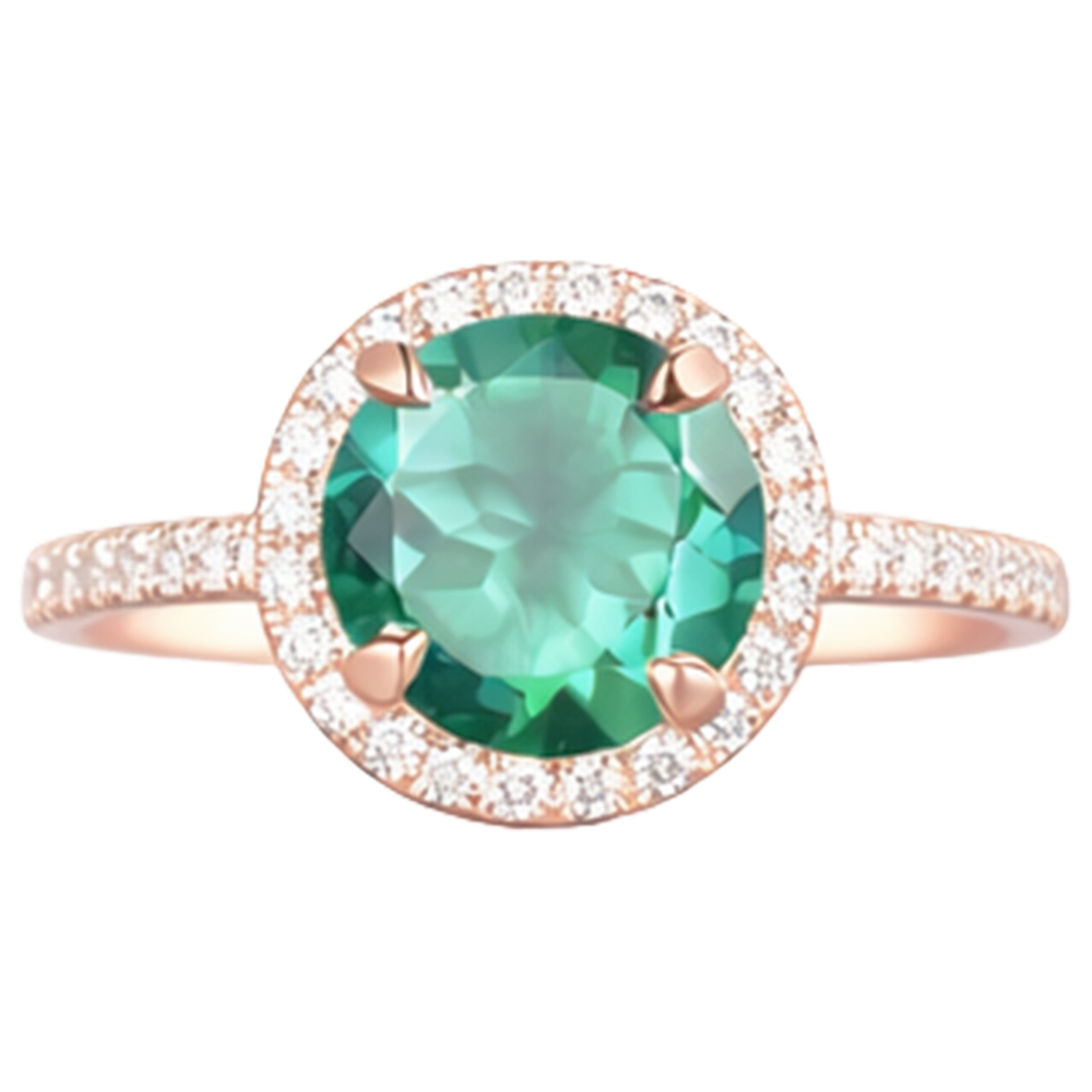 4,40 Karat runder Grön Smaragd mit Diamantring Roségold 14K