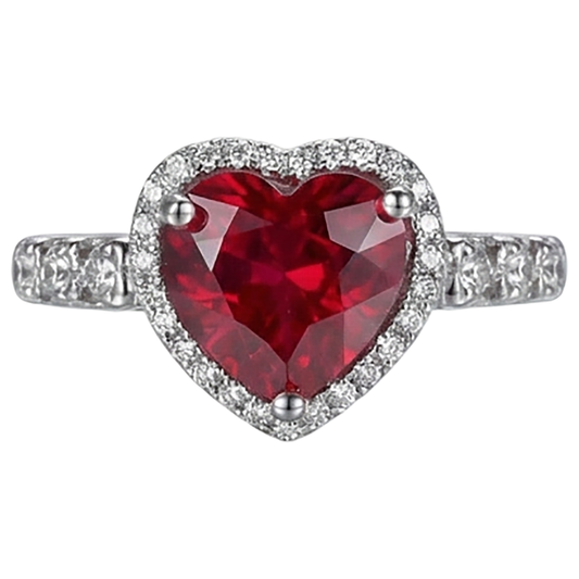 4,5 Karat Roter Herzschliff Rubin und Diamant Ring Weißgold Schmuck