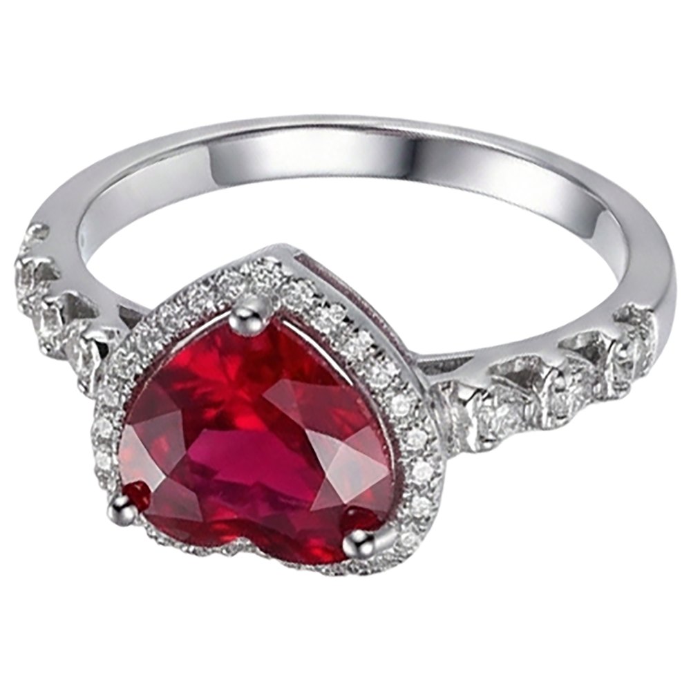 4,5 Karat Roter Herzschliff Rubin und Diamant Ring Weißgold Schmuck
