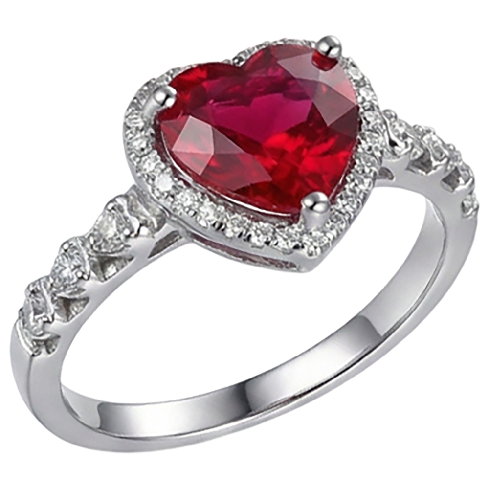 4,5 Karat Roter Herzschliff Rubin und Diamant Ring Weißgold Schmuck