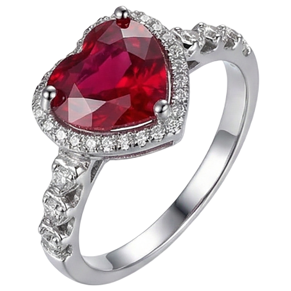 4,5 Karat Roter Herzschliff Rubin und Diamant Ring Weißgold Schmuck