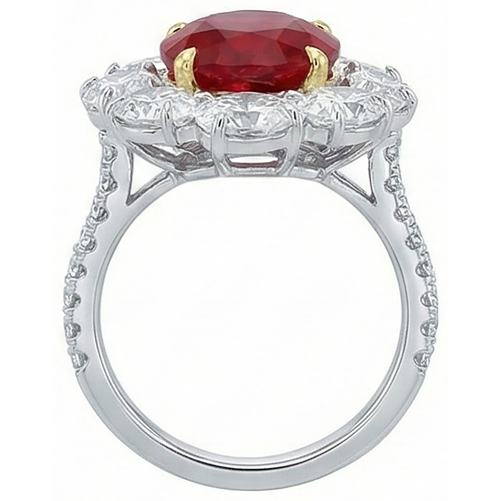 echter oval rubin 4.50Karat ring Profilansicht