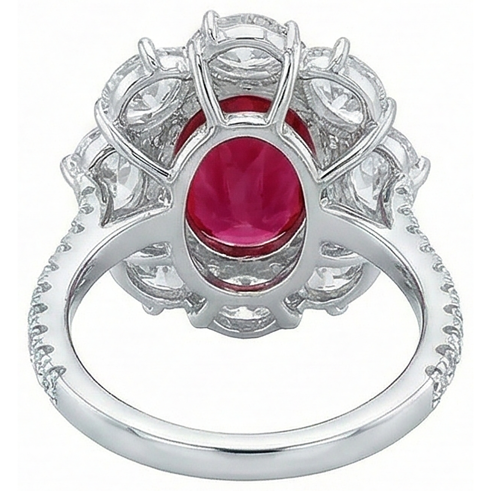 echter oval rubin 4.50Karat ring auf Weiß