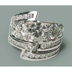 4,55 Karat Runde Echt Diamanten Ehering Und Band Set