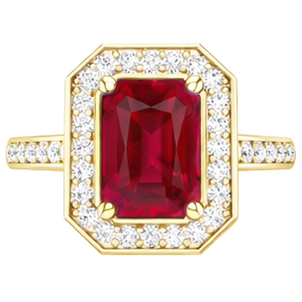 4,75 ct Roter Smaragdschliff Rubin Und Diamant Ehering Gelbgold