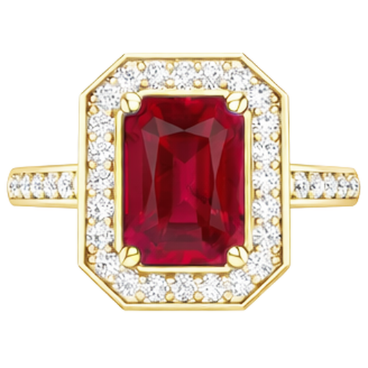 4,75 ct Roter Smaragdschliff Rubin Und Diamant Ehering Gelbgold