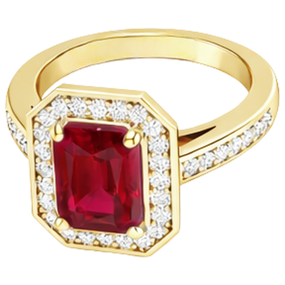 4,75 ct Roter Smaragdschliff Rubin Und Diamant Ehering Gelbgold