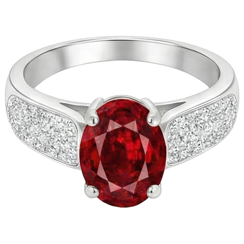 4,80 Karat Rubin mit Diamanten Ring Weißgold 14K