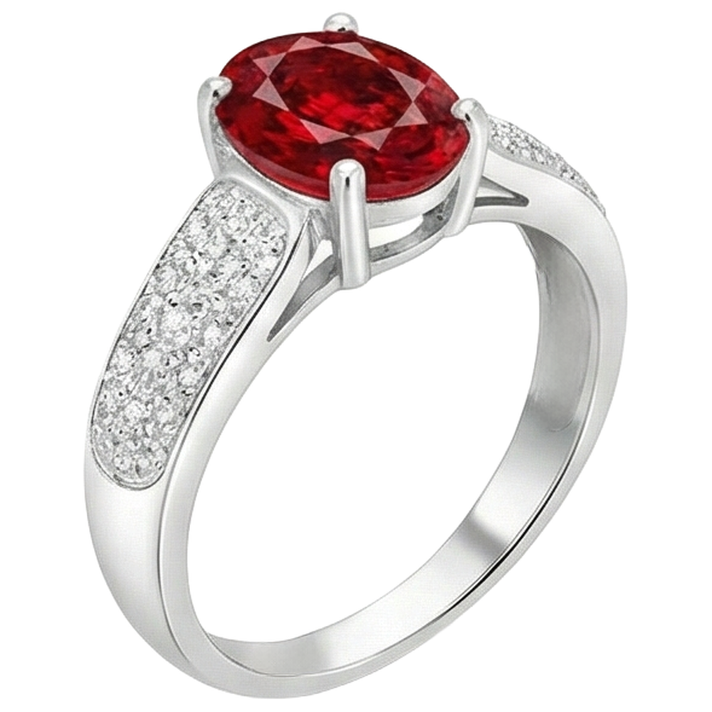 4,80 Karat Rubin mit Diamanten Ring Weißgold 14K