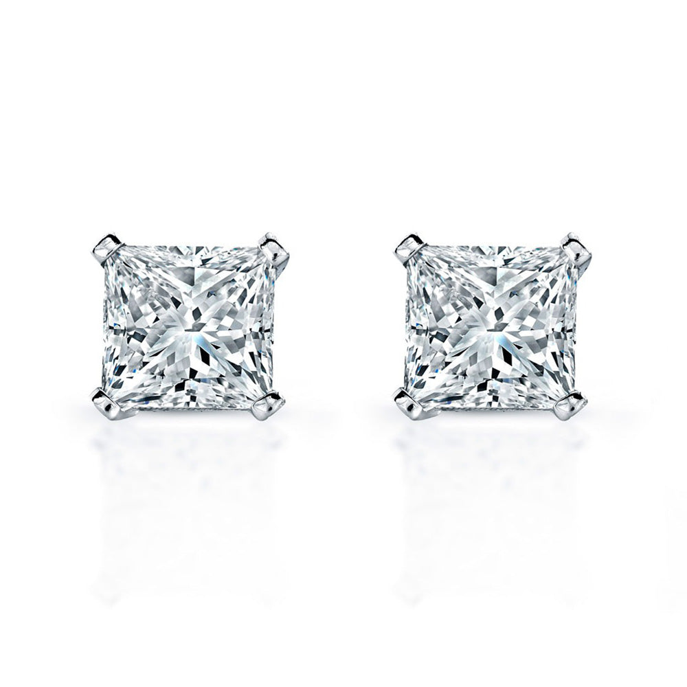 4 Karat Damen Ohrstecker Prinzessin Schliff Echte Diamanten Weißgold 14K