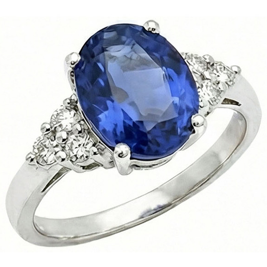 5.30 Kt Ovaler srilankischer Saphir-Diamant-Ring Weißgold 14K