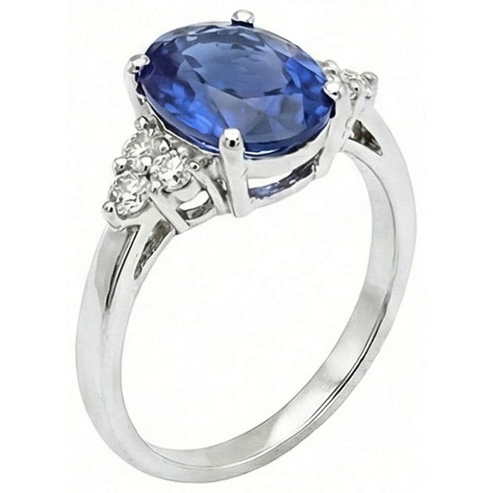 5.30 Kt Ovaler srilankischer Saphir-Diamant-Ring Weißgold 14K