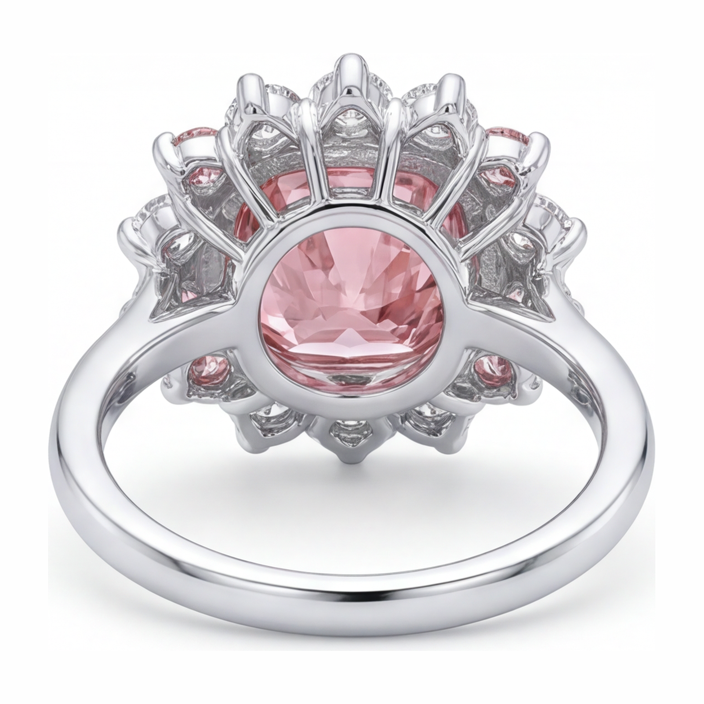 Halo-Ring im Kissenschliff mit im Labor gezüchtetem pinkfarbenem Diamanten, 5,5 Karat, 14 Karat Weißgold