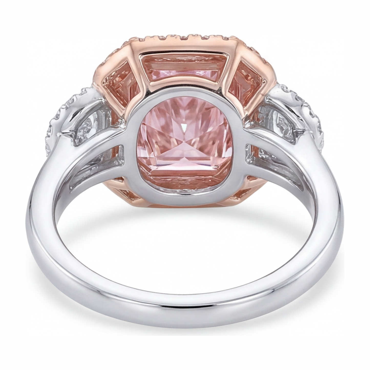 Verlobungsring mit rosa Diamant 5,5 Karat im Labor gezüchtet Radiant-Schliff Halo schlicht 14 Karat Weißgold