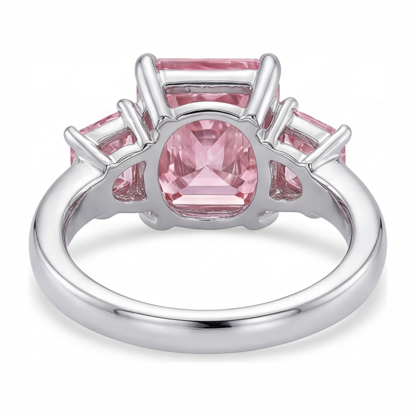 Verlobungsring mit rosa Diamant, 5,5 Karat, im Labor gezüchtet, Radiant-Schliff, Drei Steine, schlicht, 14 Karat Weißgold