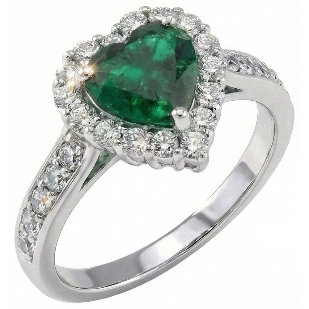 5 Karat Grüner Smaragd-Diamant-Ring im Herzschliff Weiß 14K