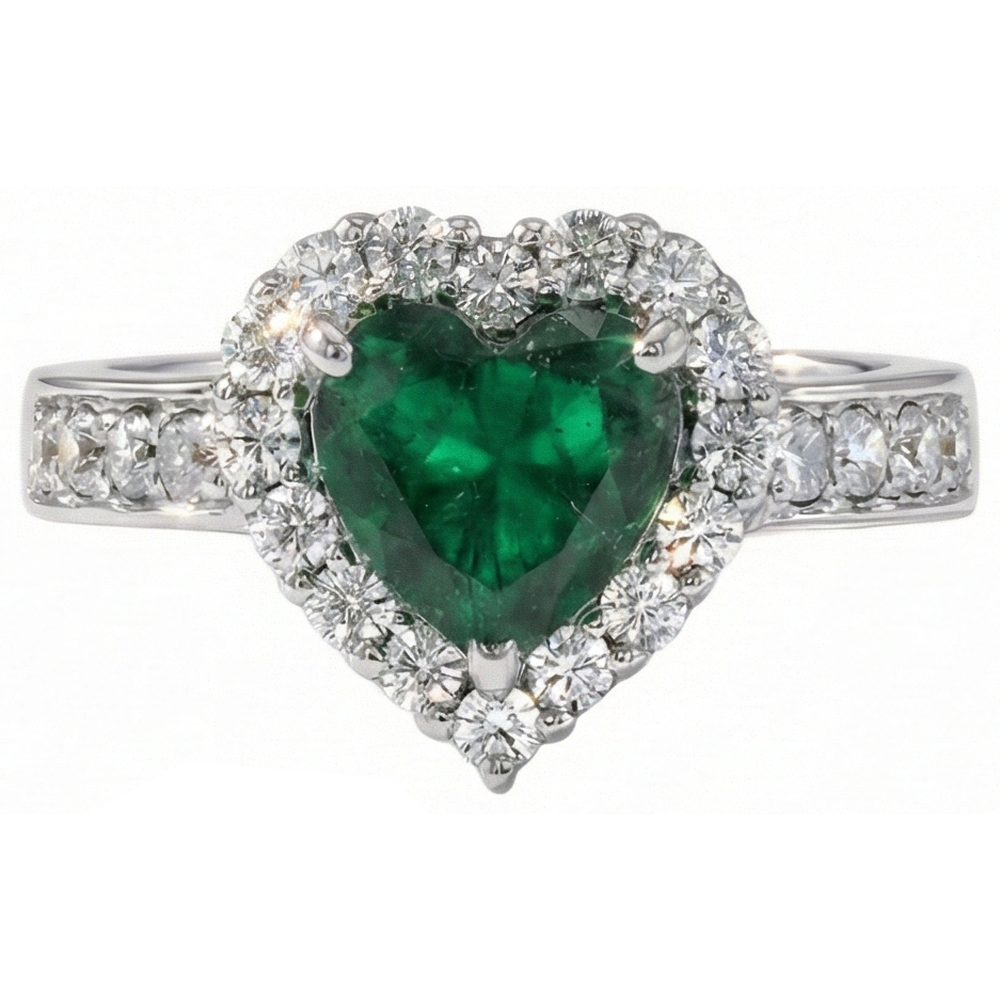 5 Karat Grüner Smaragd-Diamant-Ring im Herzschliff Weiß 14K
