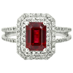 5 Karat Smaragdschliff Rubin und Diamant Ring Weißgold 14K Schmuck