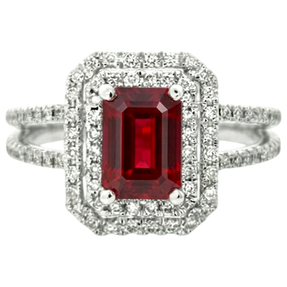 5 Karat Smaragdschliff Rubin und Diamant Ring Weißgold 14K Schmuck
