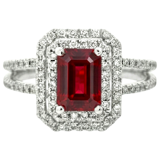 5 Karat Smaragdschliff Rubin und Diamant Ring Weißgold 14K Schmuck