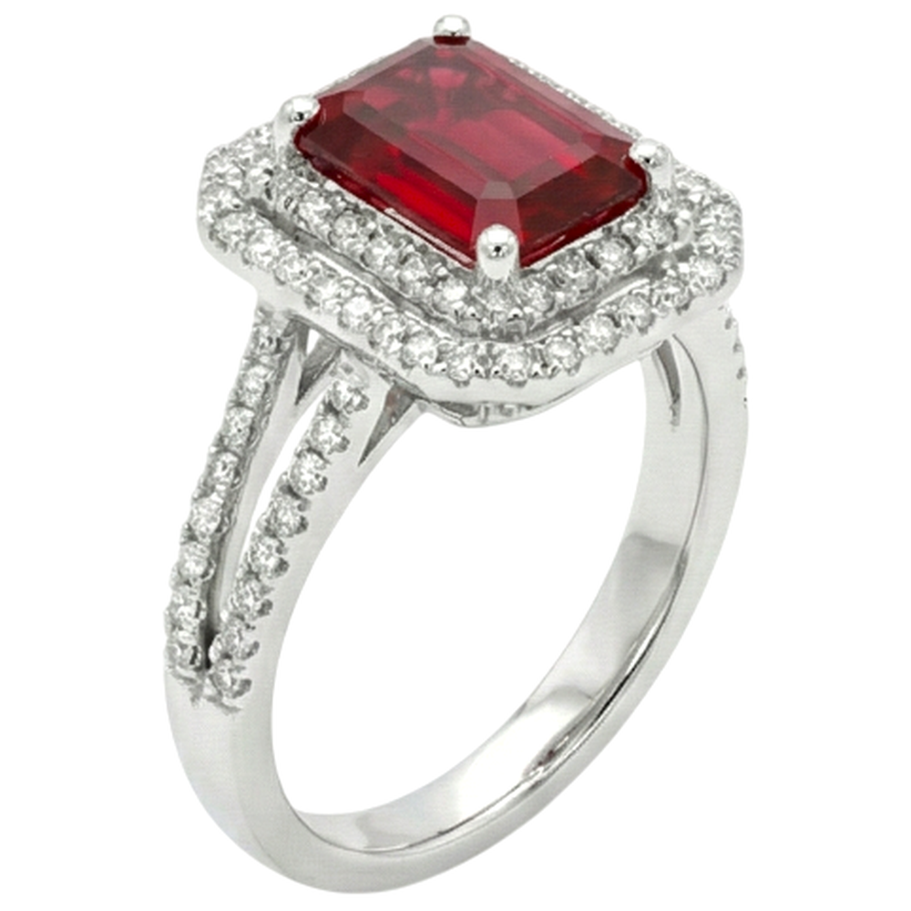 5 Karat Smaragdschliff Rubin und Diamant Ring Weißgold 14K Schmuck
