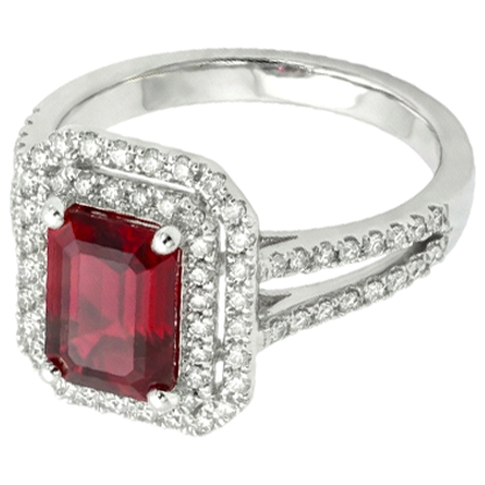 5 Karat Smaragdschliff Rubin und Diamant Ring Weißgold 14K Schmuck