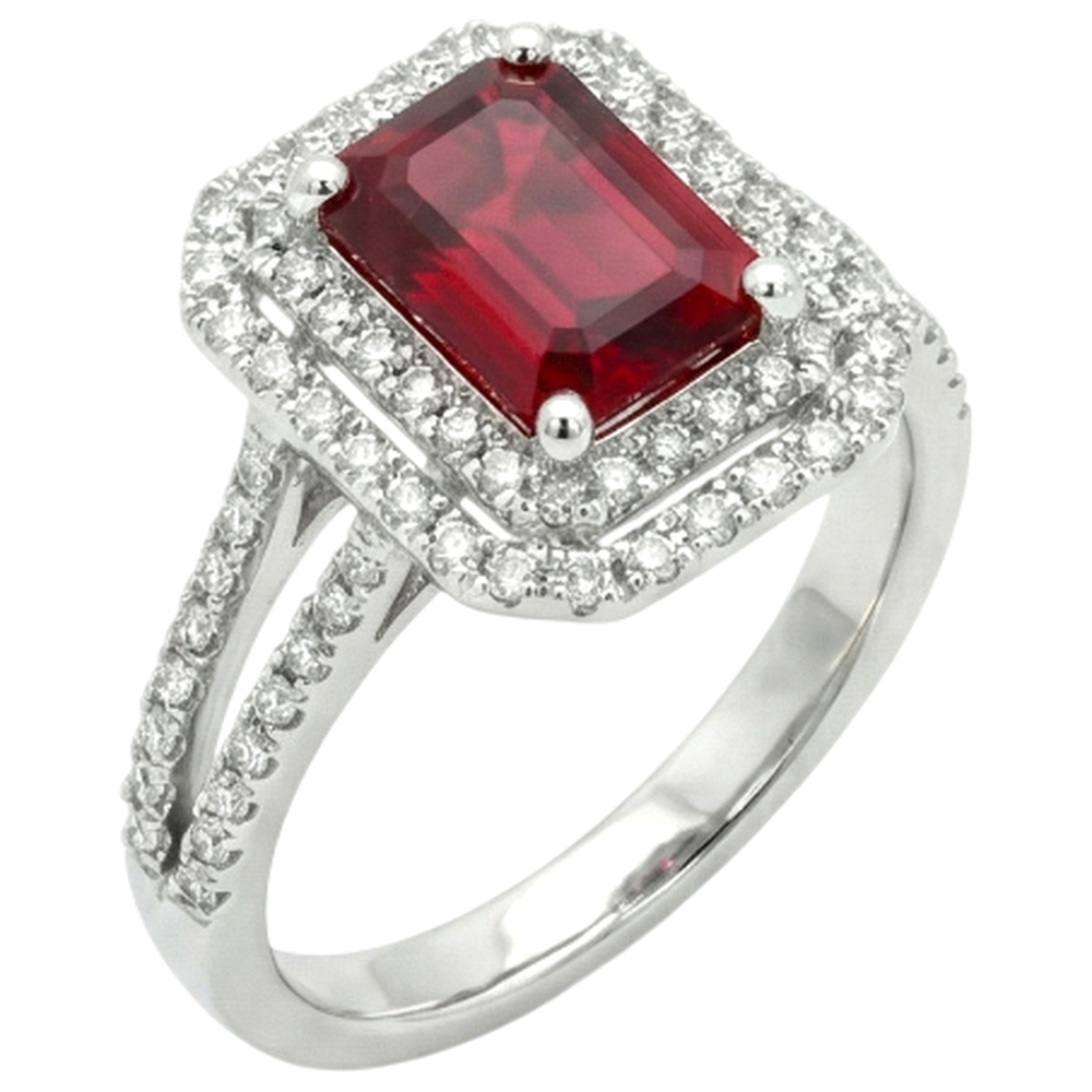5 Karat Smaragdschliff Rubin und Diamant Ring Weißgold 14K Schmuck