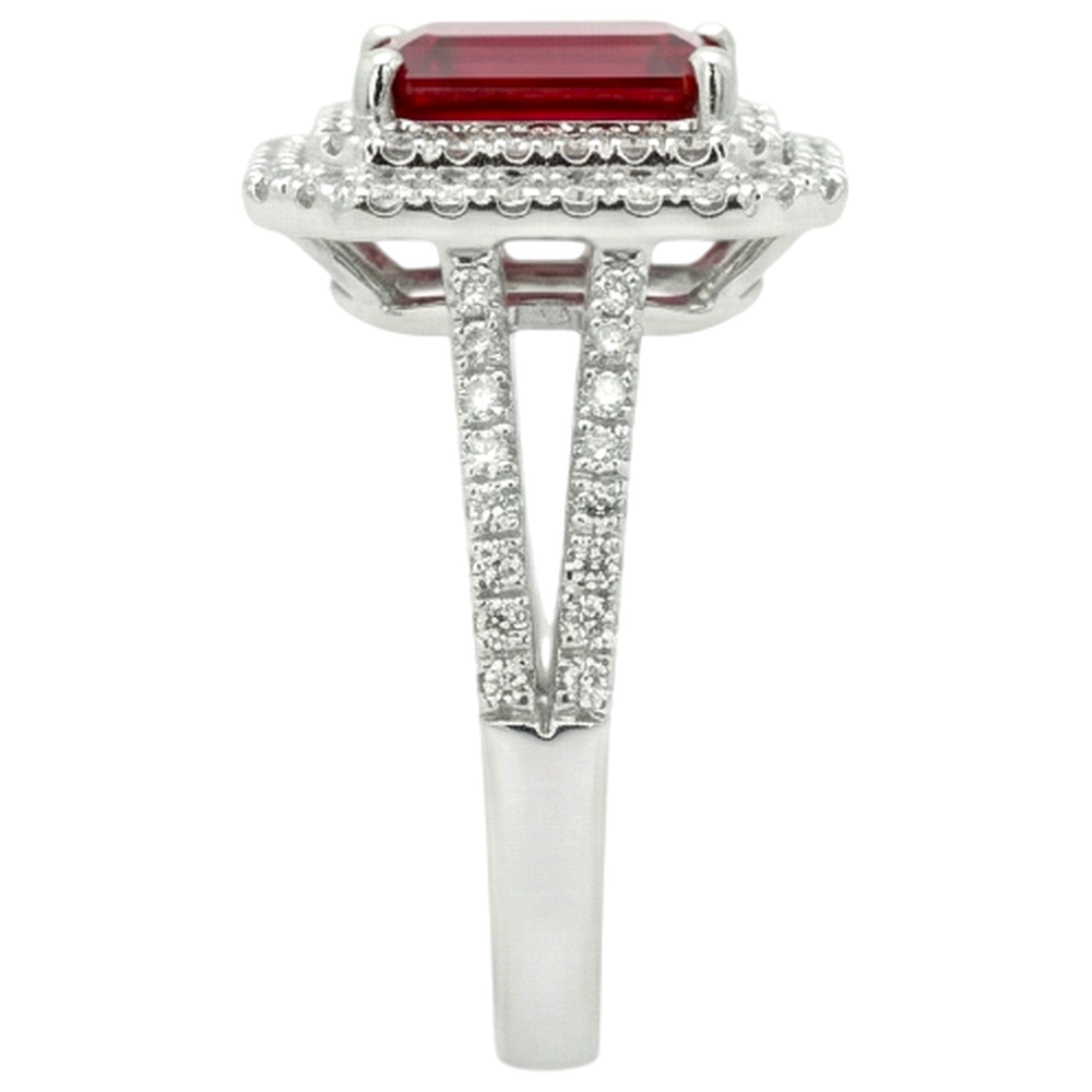 5 Karat Smaragdschliff Rubin und Diamant Ring Weißgold 14K Schmuck