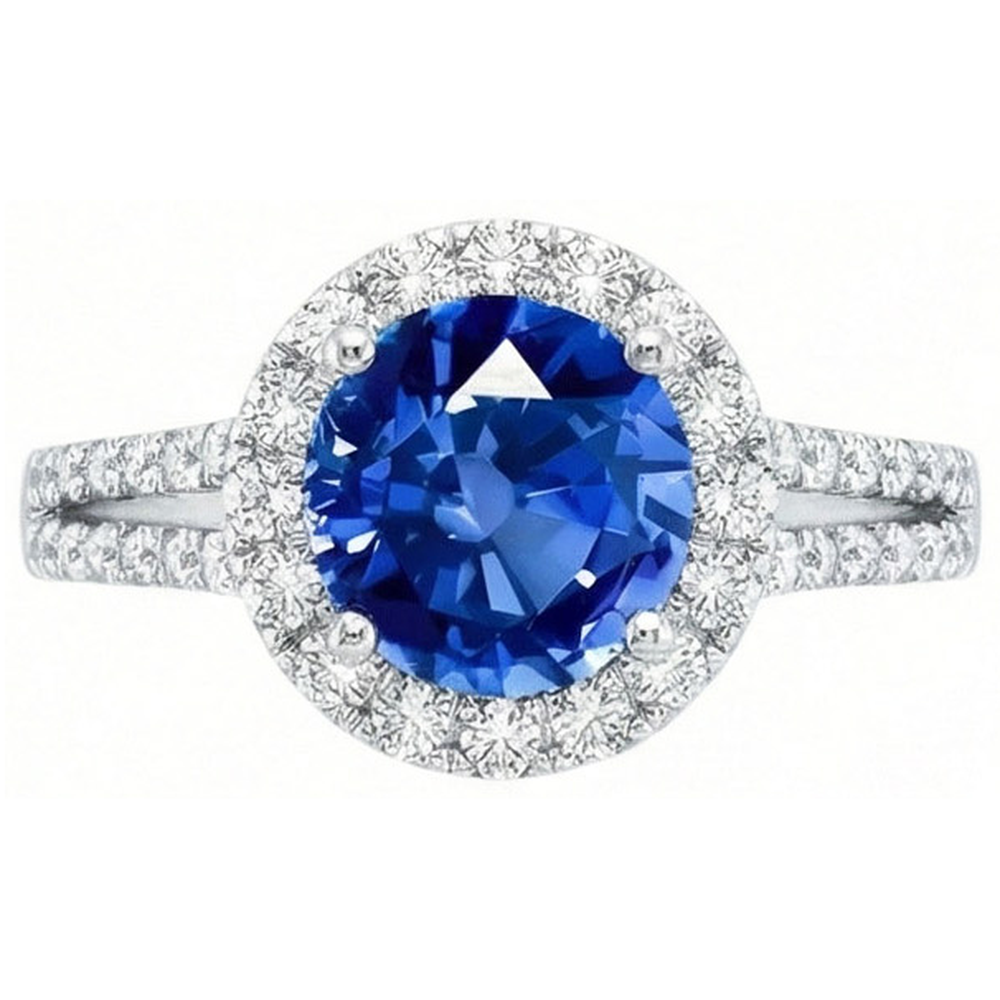 5 Kt. runder Ceylon Saphir mit Diamanten Ring Weißgold 14K