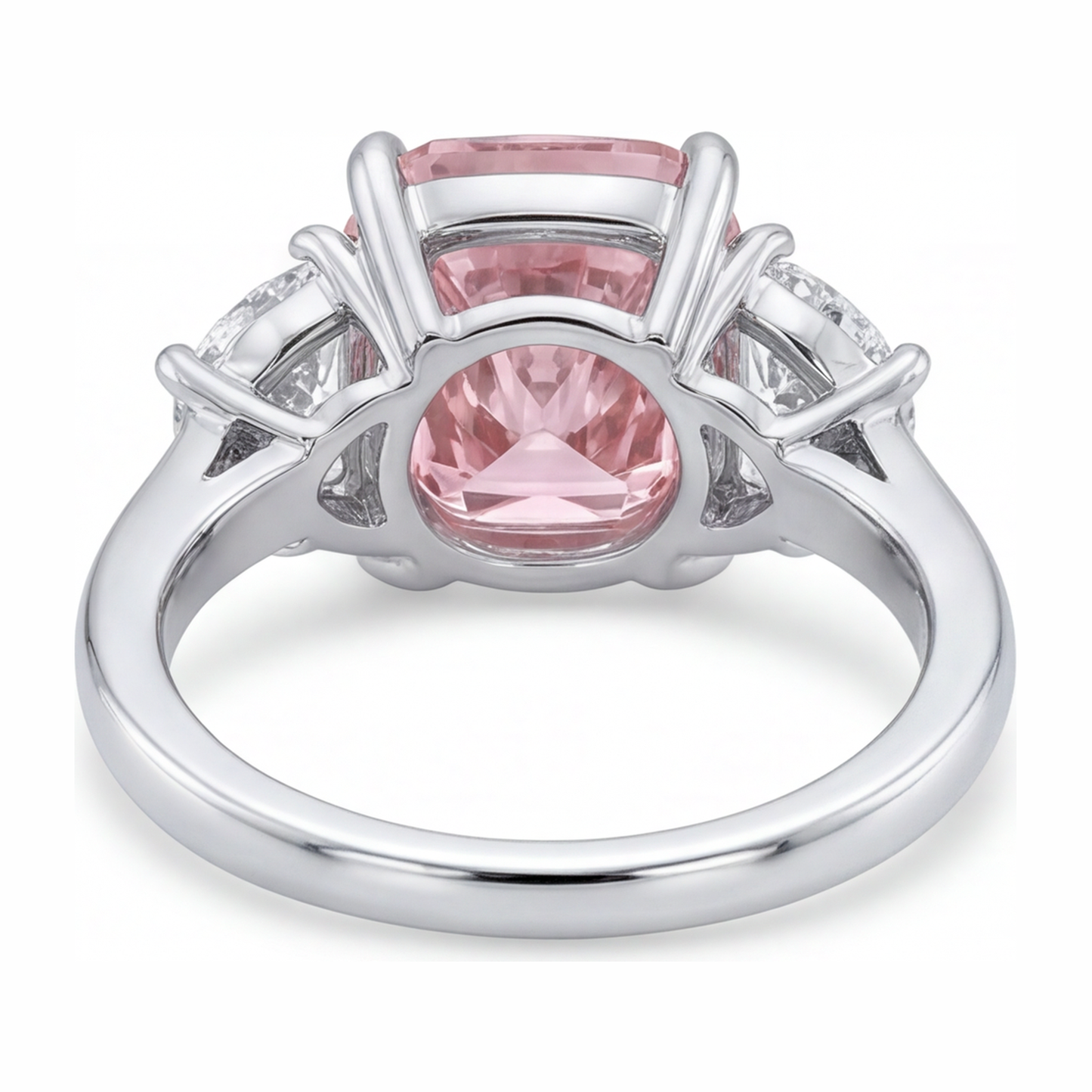 Dreistein-Ring mit pinkfarbenem Diamanten, 5 Karat, im Labor gezüchtet, Kissenschliff, 14 Karat Weißgold