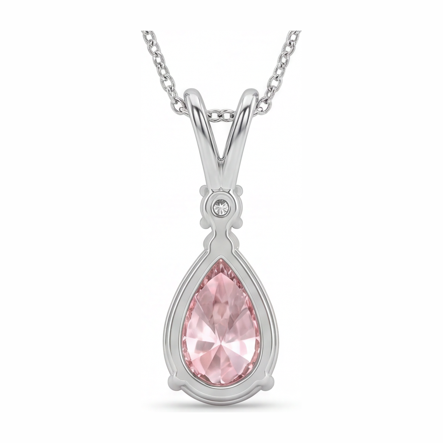 Halskette mit rosa Diamant, 5 Karat, im Labor gezüchtet, Tropfenschliff, Solitär-Anhänger, geteilter Schaft, 14 Karat Weißgold