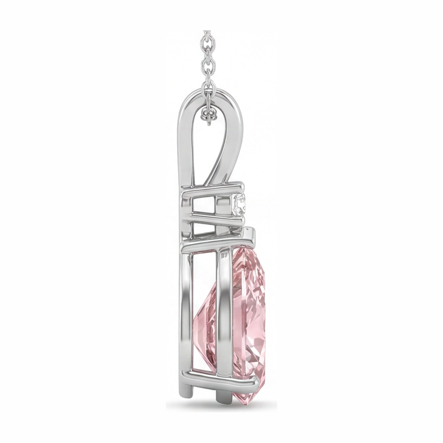 Halskette mit rosa Diamant, 5 Karat, im Labor gezüchtet, Tropfenschliff, Solitär-Anhänger, geteilter Schaft, 14 Karat Weißgold