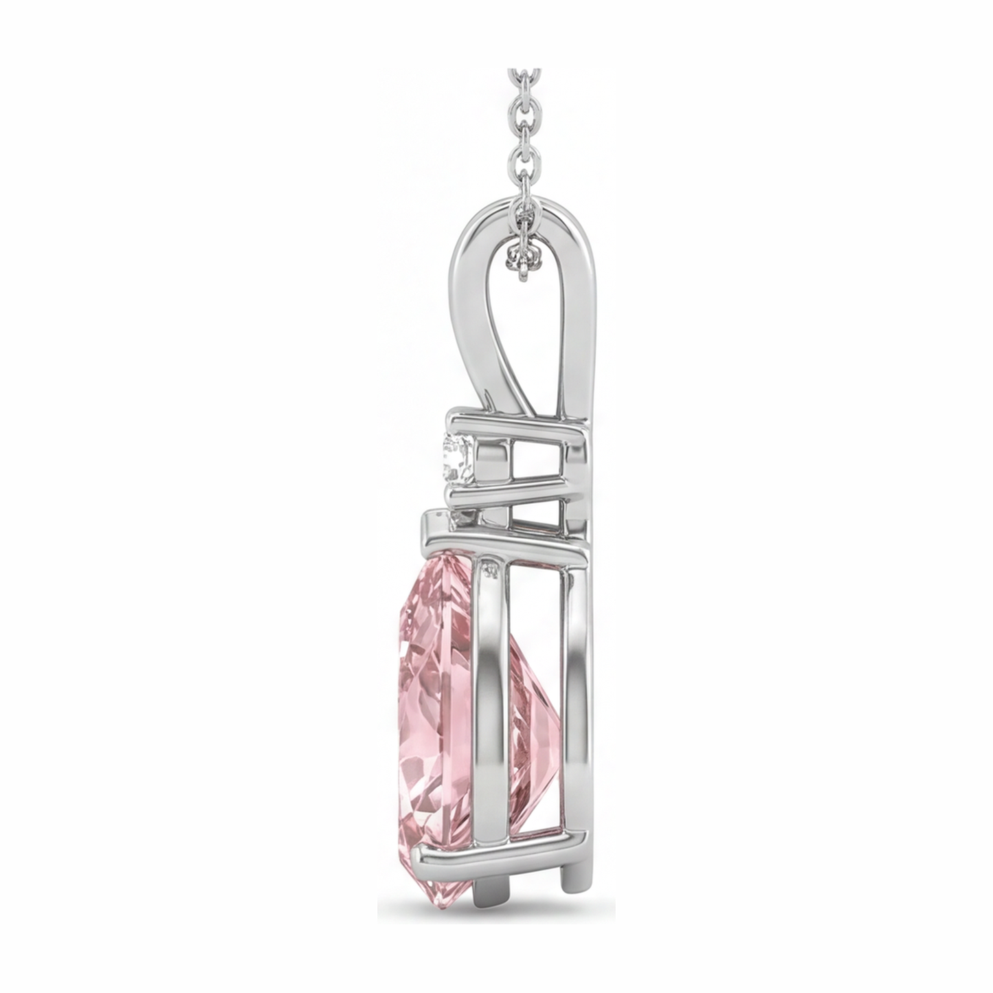 Halskette mit rosa Diamant, 5 Karat, im Labor gezüchtet, Tropfenschliff, Solitär-Anhänger, geteilter Schaft, 14 Karat Weißgold