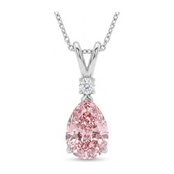 Halskette mit rosa Diamant, 5 Karat, im Labor gezüchtet, Tropfenschliff, Solitär-Anhänger, geteilter Schaft, 14 Karat Weißgold