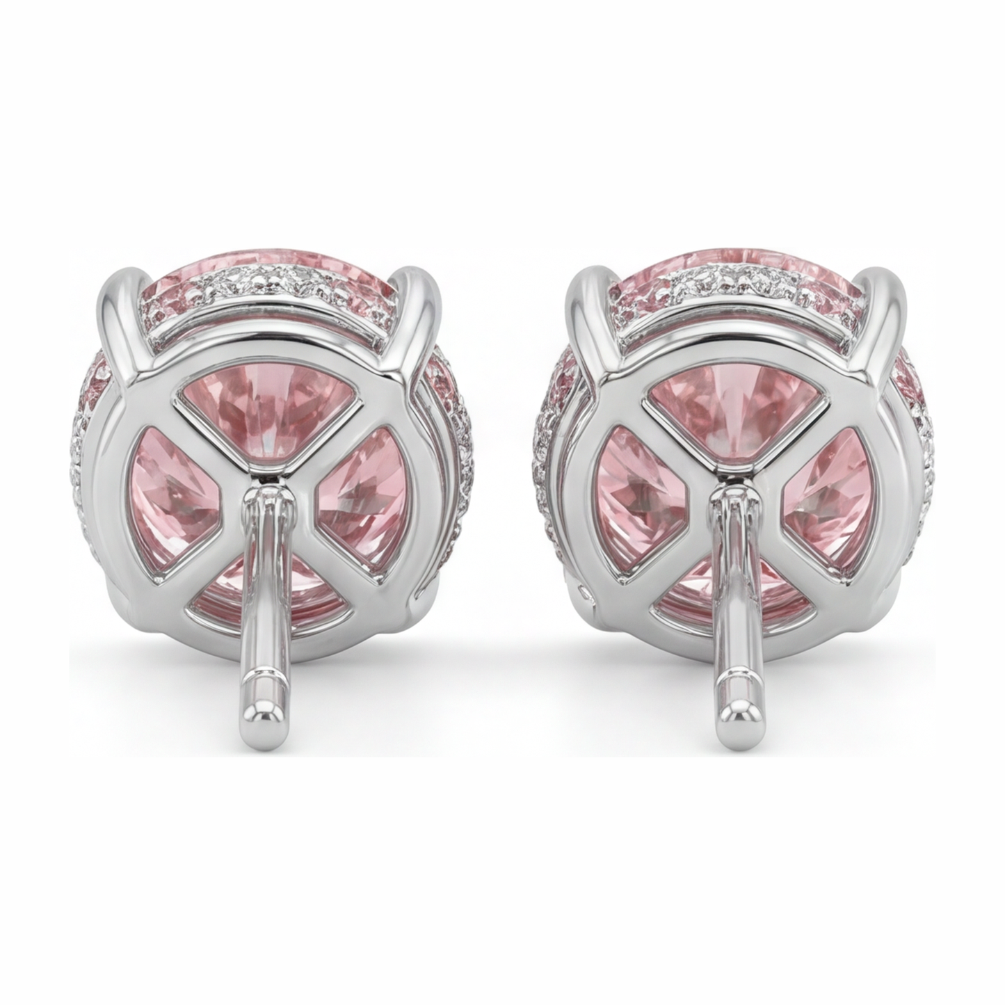 Im Labor gezüchtete rosa Diamant-Ohrringe 5 Karat rund versteckter Halo 14 Karat Weißgold