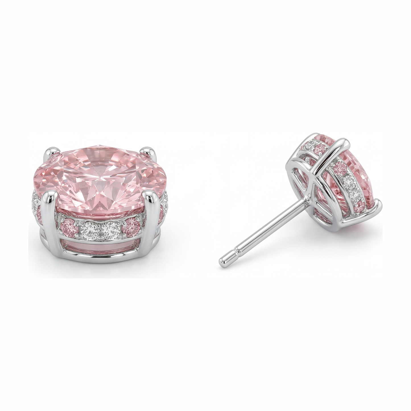 Im Labor gezüchtete rosa Diamant-Ohrringe 5 Karat rund versteckter Halo 14 Karat Weißgold